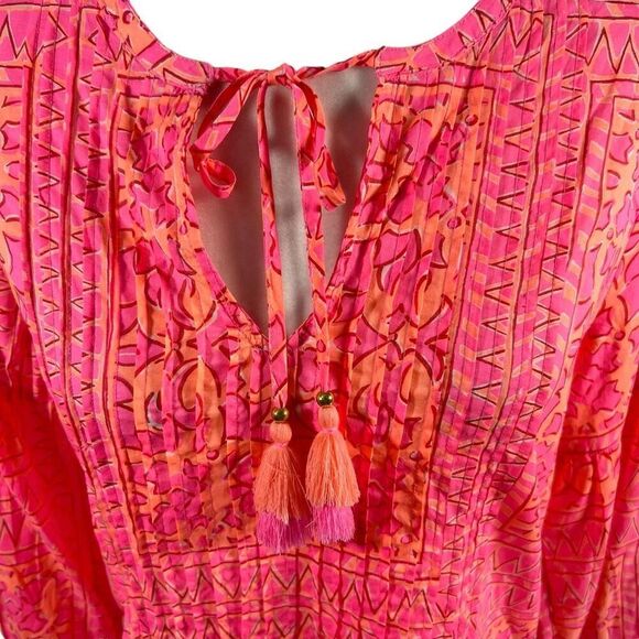 vineyard vines Top Pink Print w Tie Neck New !! Long Sleeves Size XSmall NEW !!! - Picture 2 of 11